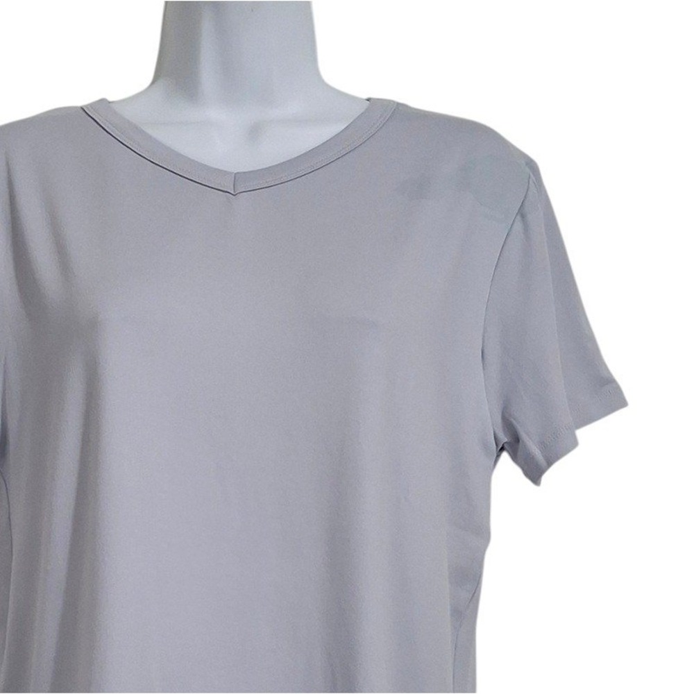Mia Tess Womens T-Shirt Medium Gray V-Neck Short Sleeve Stretch Basic Casual